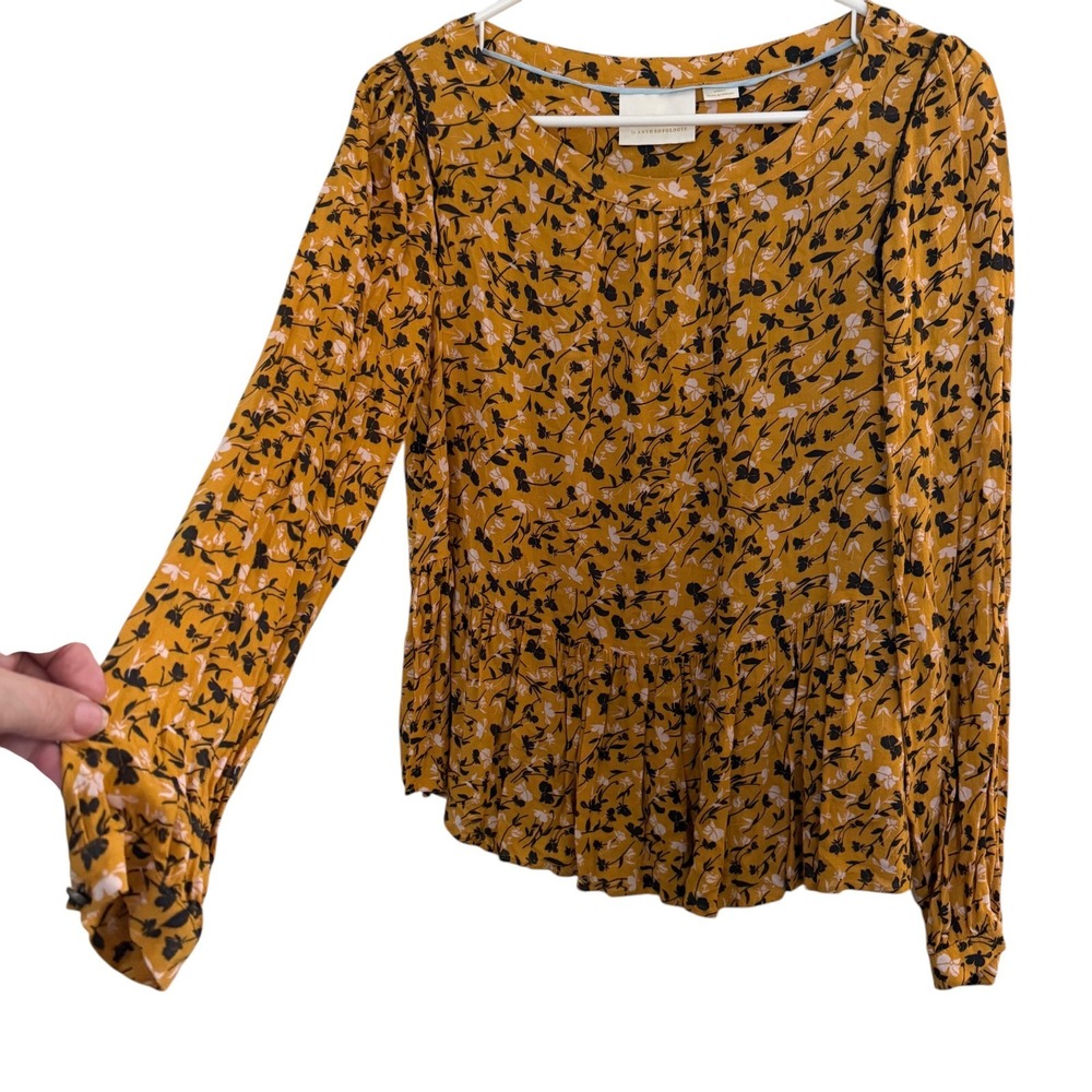 Anthropologie Maeve Cheyenne Floral Peplum Top XS Yellow Ditsy Boho Cottagecore